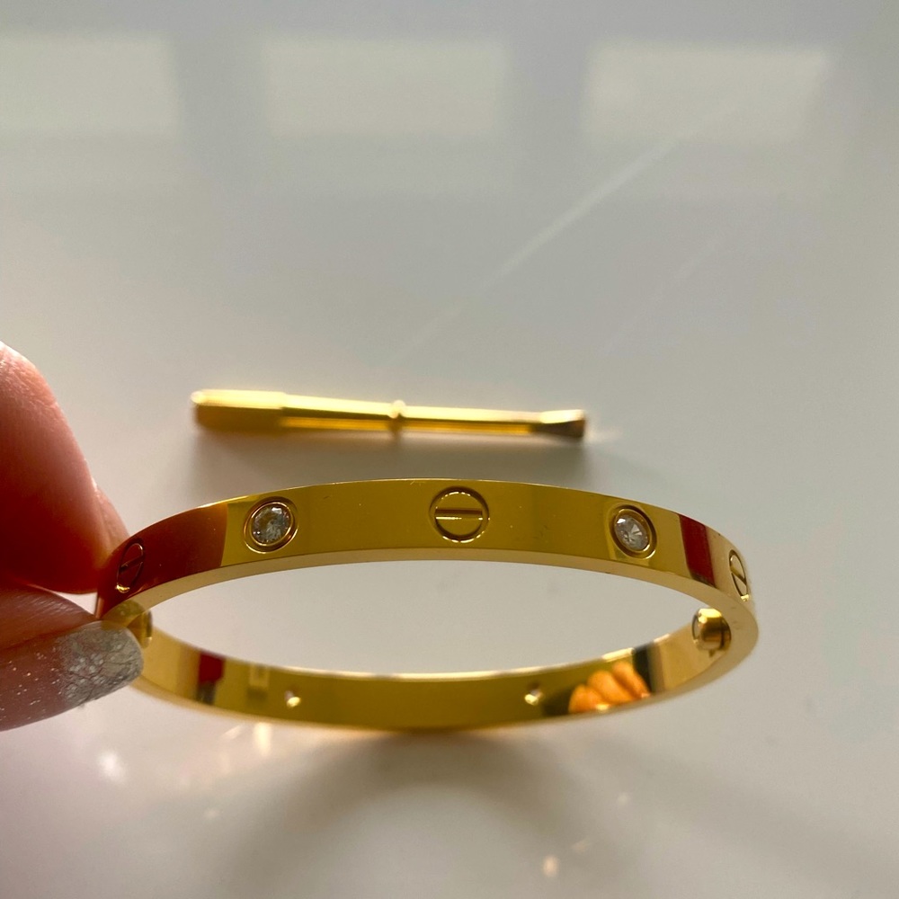 Stainless Steel Love Screw Bangle Bracelet with Screwdriver - gold with stones